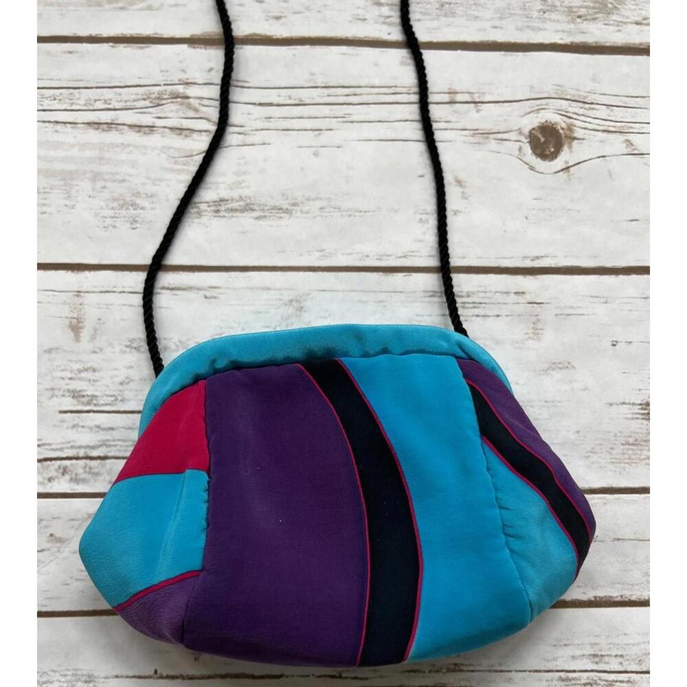Kim Huber Silk Designs Evening Bag‎ Multicolor Patchwork Silk Clutch OS